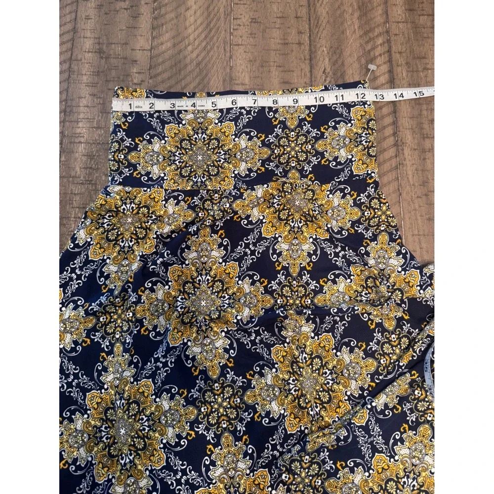 Colette Navy Yellow Medallion Print A-Line Skirt XS W4561-P405 Boho Stretch